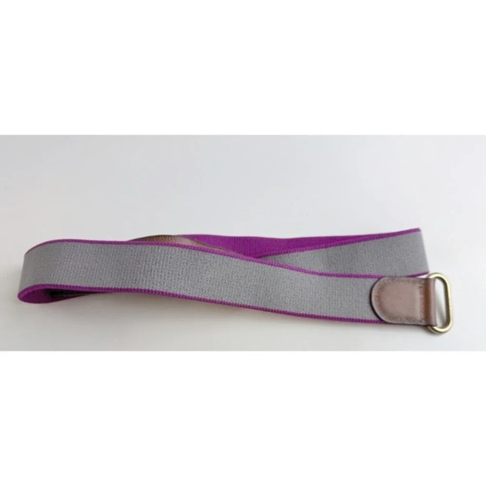 Loft Purple Elastic Cinch Belt Tan Leather Metal Stud Closure Vintage Chic 47-36